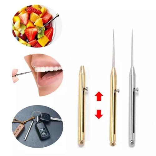 2-Piece Set, Extendable Toothpick Holder, Titanium Alloy, Picnic Toothpick Holder, Multifunctional, Portable, Lightweight, Outdoor Camping Gear (Black