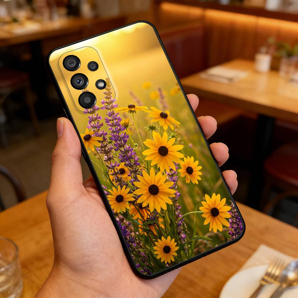 Sunflower&Sunny Day For Samsung Galaxy A13,A21s,A22,A31,A32,A52,A53,A71,A80,Soft Black Shell