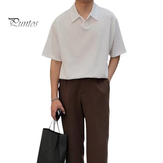 Летний мужской формальный топ с коротким рукавом, полуоткрытый отложной воротник, однотонный, средней длины, официальная офисная одежда, деловая рубашка