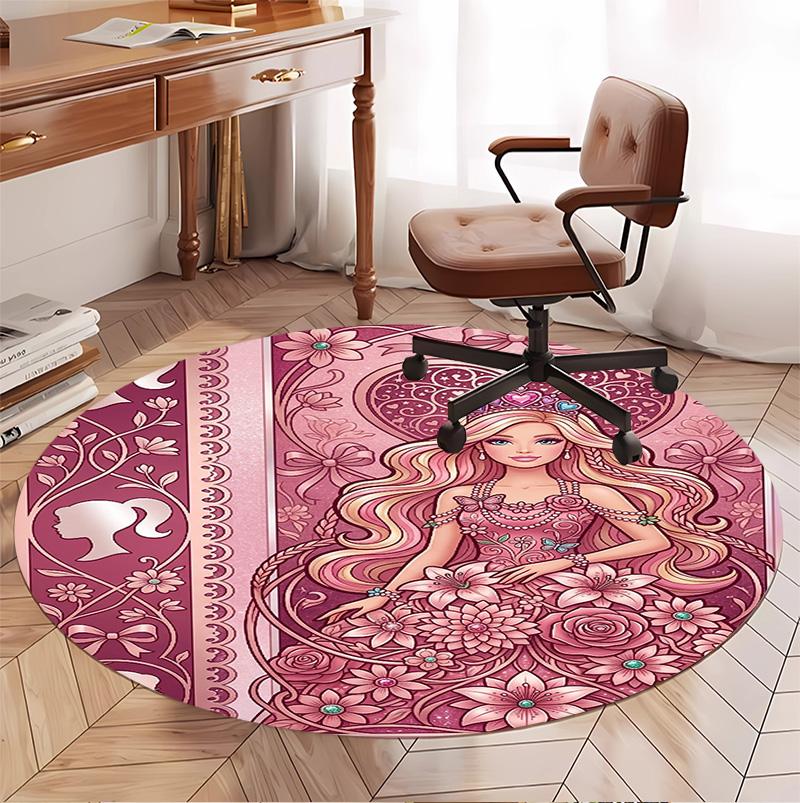 Barbie Pattern Round Rug, Indoor/Outdoor Mat, for Picnic, Gameroom, Bedroom, Office, Living Room, Home Decor Carpet, Birthday Gift