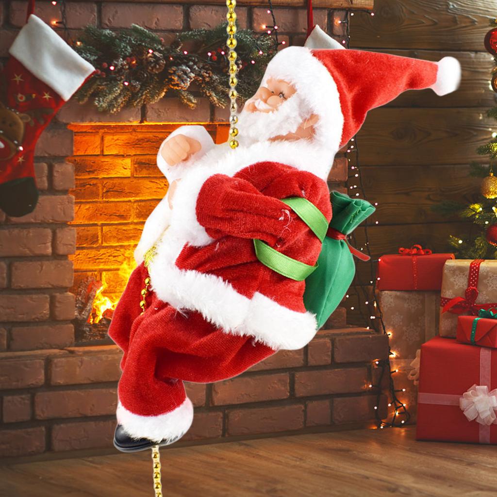 Лазающий Санта Рождественская игрушка с музыкой Автоматическое движение вверх-вниз Украшение для рождественской елки Подвесное украшение 1 м цепочка из бусин
