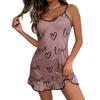 Women Nightdress Big Hem Sleeveless Backless Heart Print Above Knee Seductive Low Cut Spaghetti Strap Women Nightie for Sleeping