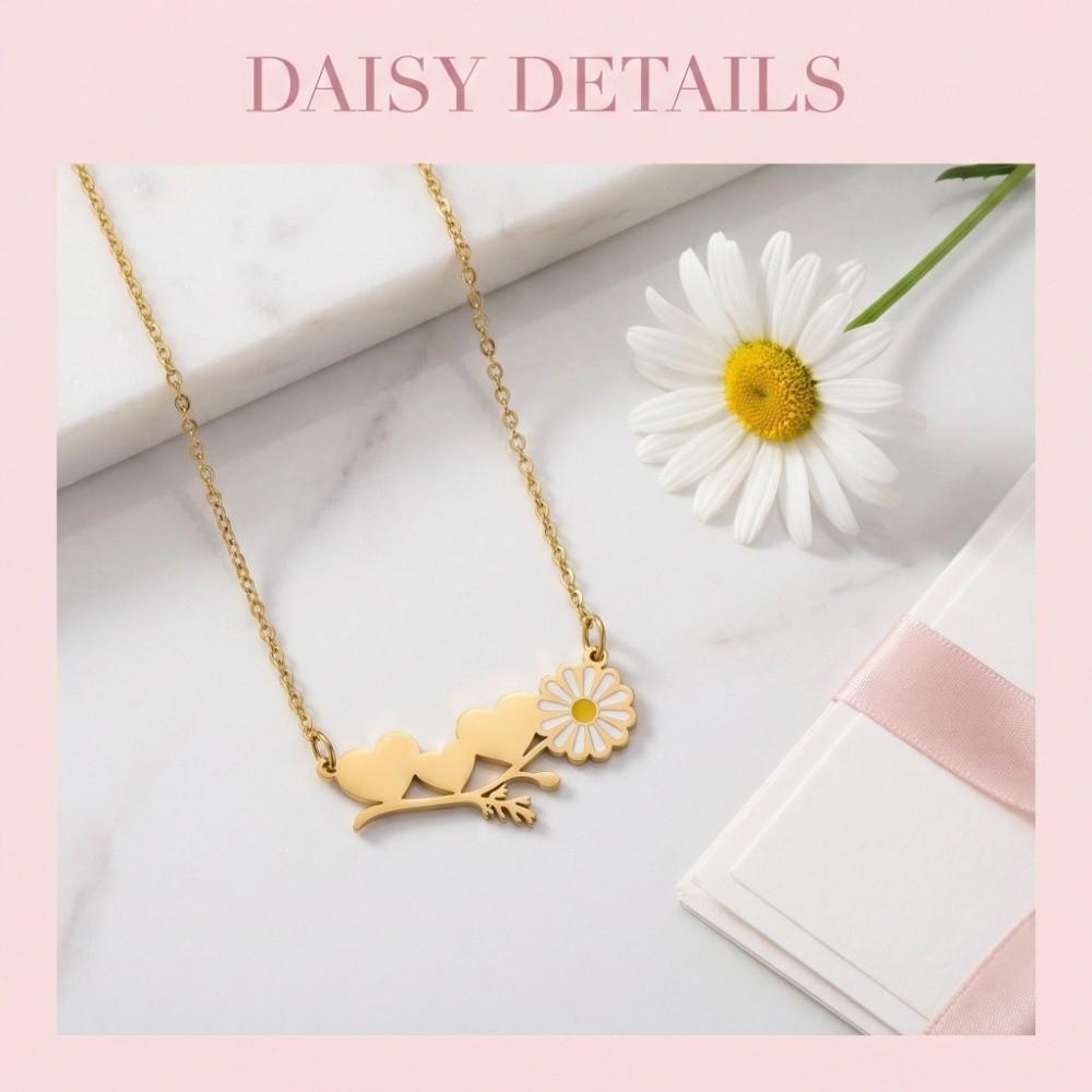 Gold Silver Heart Daisy Pendant Necklace Stainless Steel Heart Flower Necklace Couple