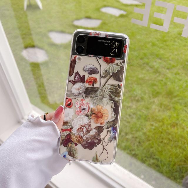Милый чехол для телефона с цветочным рисунком в стиле ретро для Samsung Galaxy Z Flip 4 3 5g, прозрачный жесткий чехол для ПК