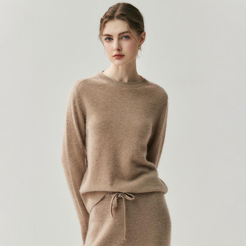 Женский кашемировый свитер с круглым вырезом - Коллекция Осень/Зима 2025, Теплый вязаный базовый слой однотонного цвета