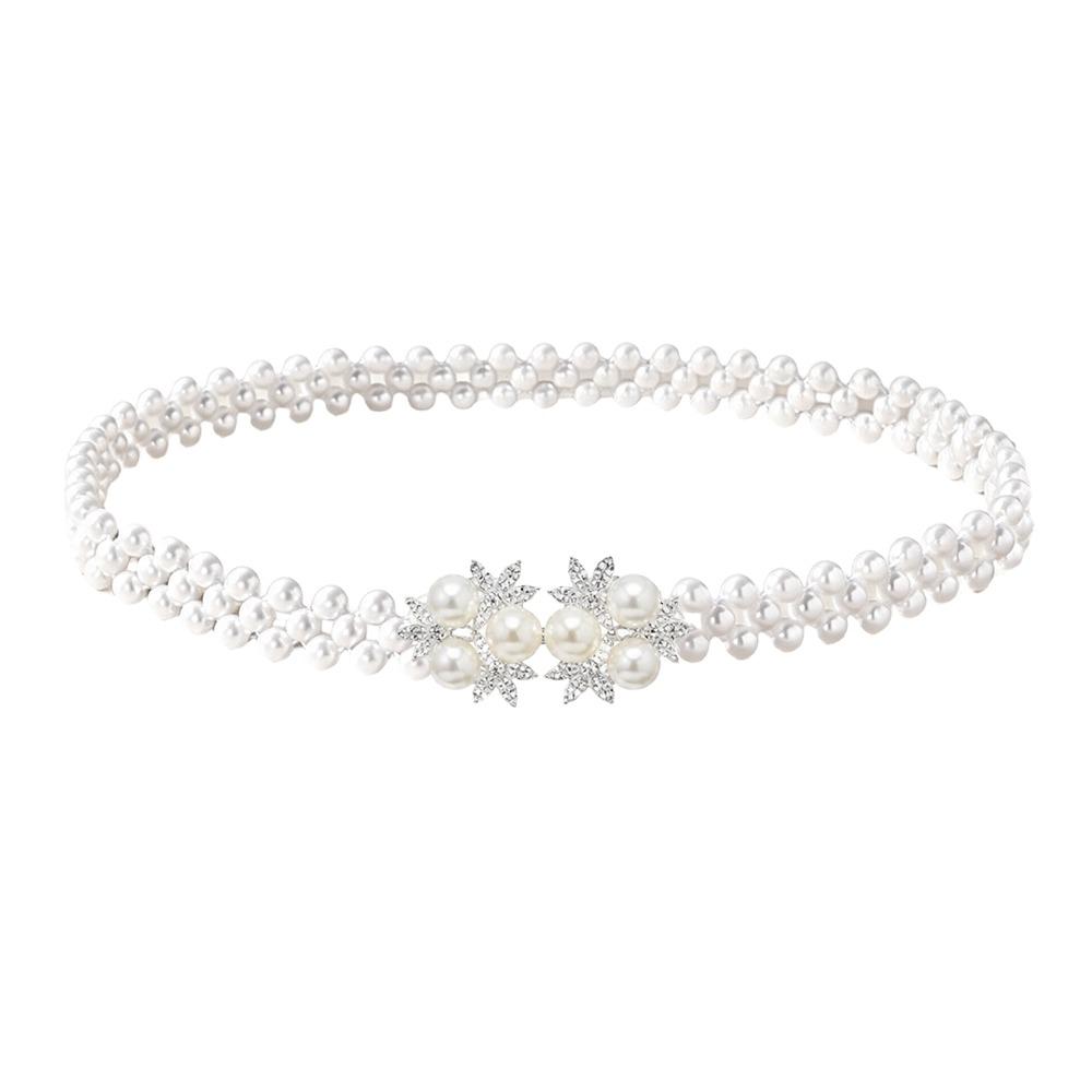Thin Narrow Style Pearl Waist Chain Pearl Beads Rhinestone Decor Strap Dress Matching Decor