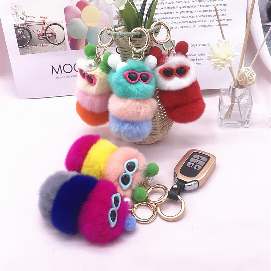 Кролик Рекс красочная гусеница плюшевая сумка кулон брелок креативный милый женский норковый ювелирный подарок