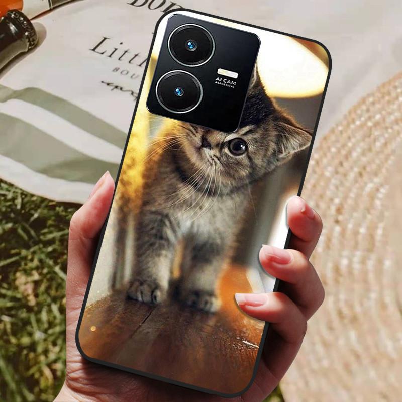 Для чехла Vivo Y22 Y22s 2022 Модный расписной черный силиконовый мягкий чехол на заднюю панель Для чехла для телефона Vivo Y22s VivoY22 Y 22 Y22 s 4G Coque