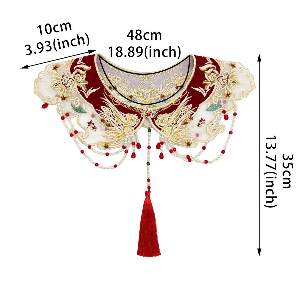 National Style Embroidered Hanfu Top Cloud Shoulder Accessories Heavy Industry Tassel Pendant Embroidered Wedding Clothing New Year'S Clothing