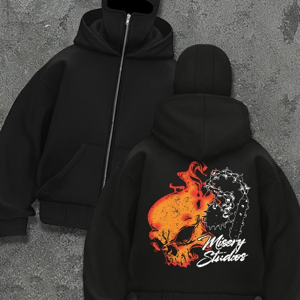 Двойная шапка, двойной воротник Мужская и женская модная толстовка с капюшоном в уличном стиле с принтом в виде молнии