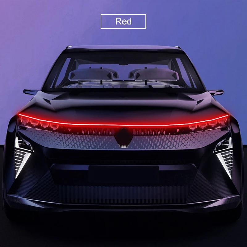 Светодиодная декоративная полоса света на капот автомобиля со сканирующим дневным ходовым огнем, водонепроницаемая гибкая декоративная неоновая лампа для автомобиля 12 В