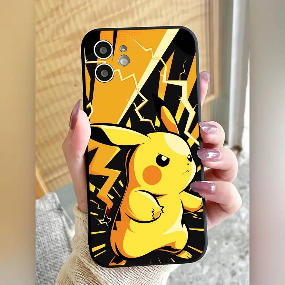 Lovely P-Pikachu Anime Game P-Pokemon Phone Case Cool Black Silicone Soft For IPhone 16 15 14 13 12 11 X XR Plus Pro Max Plus
