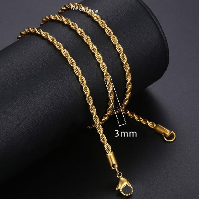 Gold Chain For Men Women Wheat Figaro Rope Cuban Link Chain Gold Filled Stainless Steel Necklaces Male Jewelry Gift
