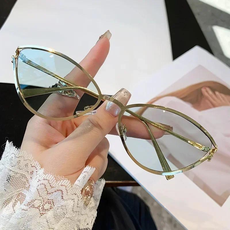 Fashion Cat Eye Shape Metal Eyeglasses Women's Daily Streetwear Accessories for Men Driving UV Sunglasses Travel Beach Sun Shade Sunglasses