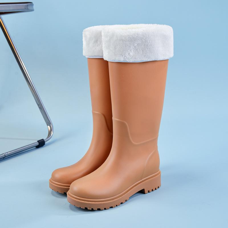 Модная дождевая обувь женская бархатная водная обувь водонепроницаемые и нескользящие резиновые сапоги с длинным голенищем водная обувь мягкая подошва удобные водные сапоги