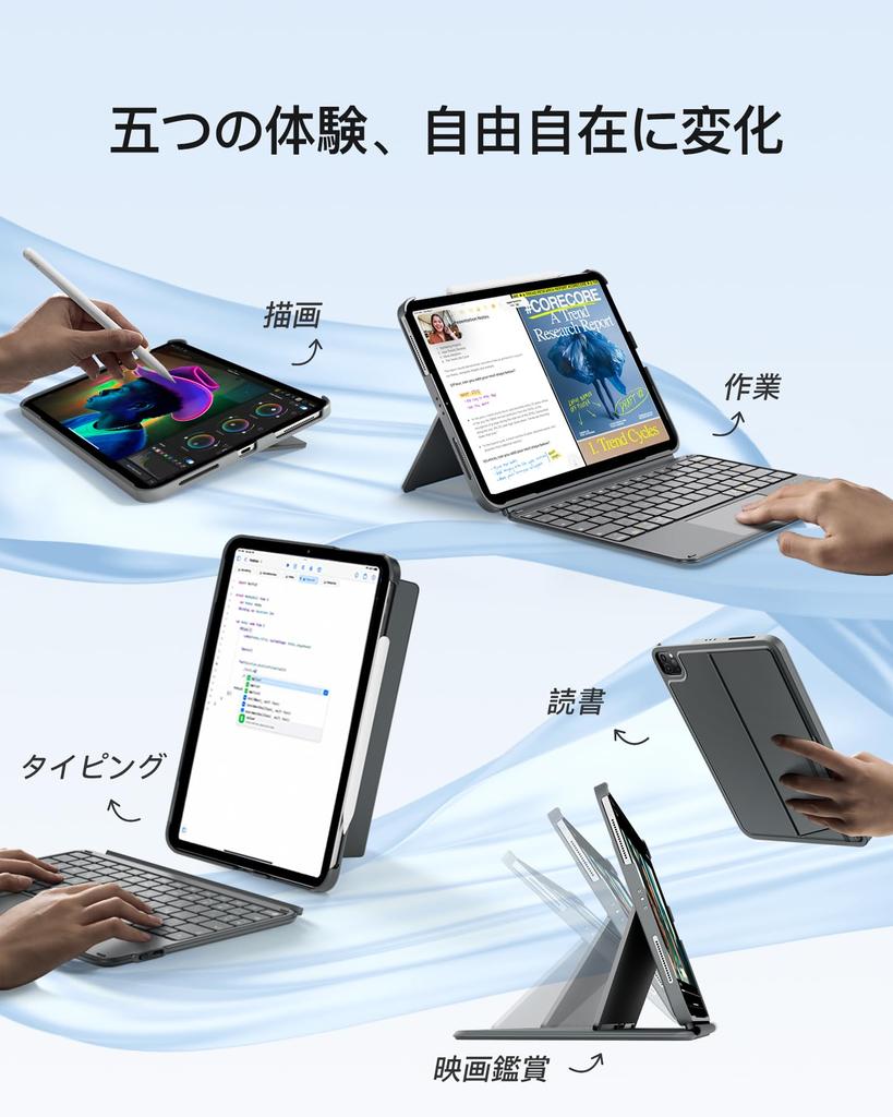 Клавиатура Inateck для iPad Air6 2024 JIS Японская Легкая клавиатура для iPad 10-го Air Оснащена серым (M2) Чехол 11 дюймов, Раскладка, Поколение,