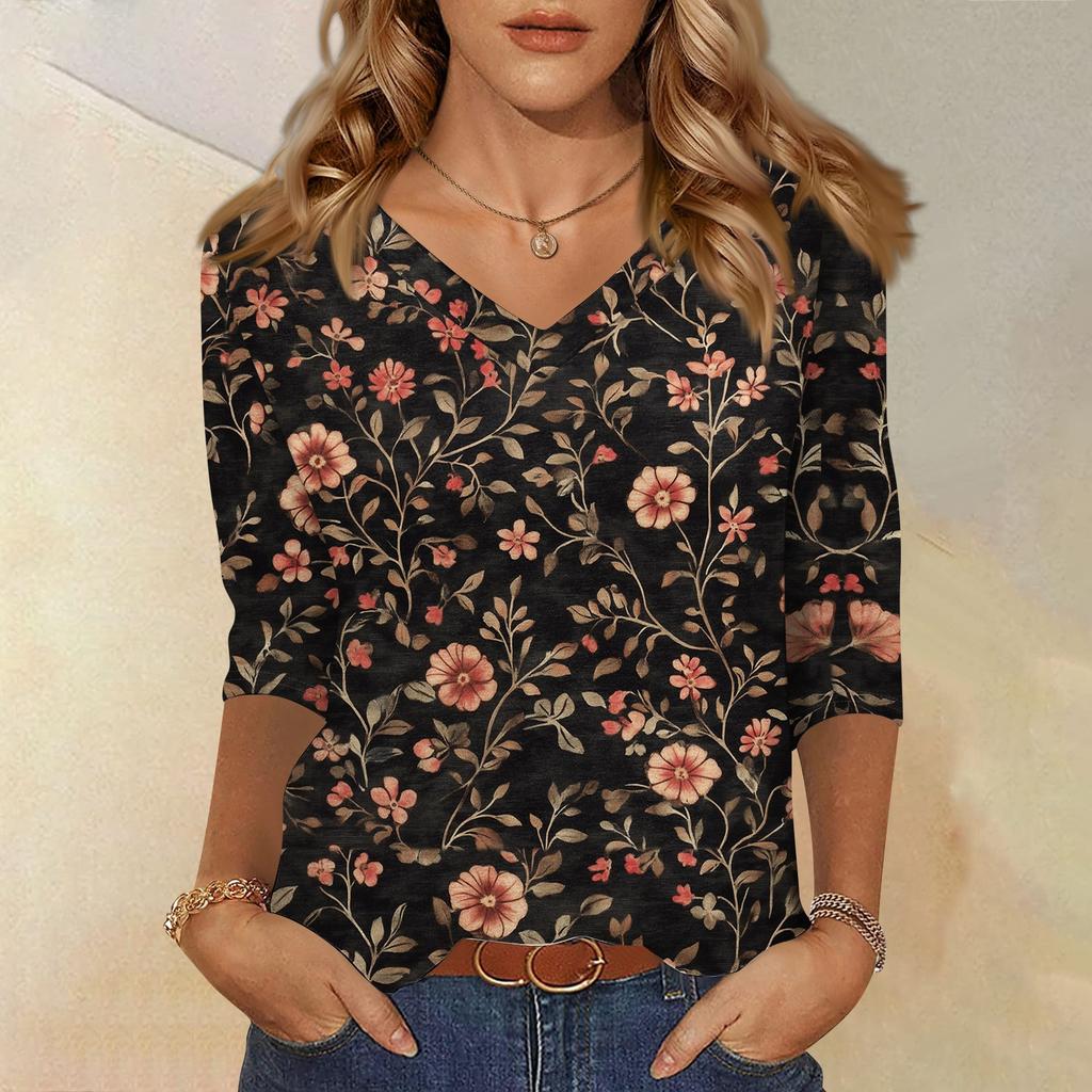 Рубашки с рукавом 3/4 для женщин, милые футболки с графическим принтом, блузки, повседневные базовые топы больших размеров, пуловеры