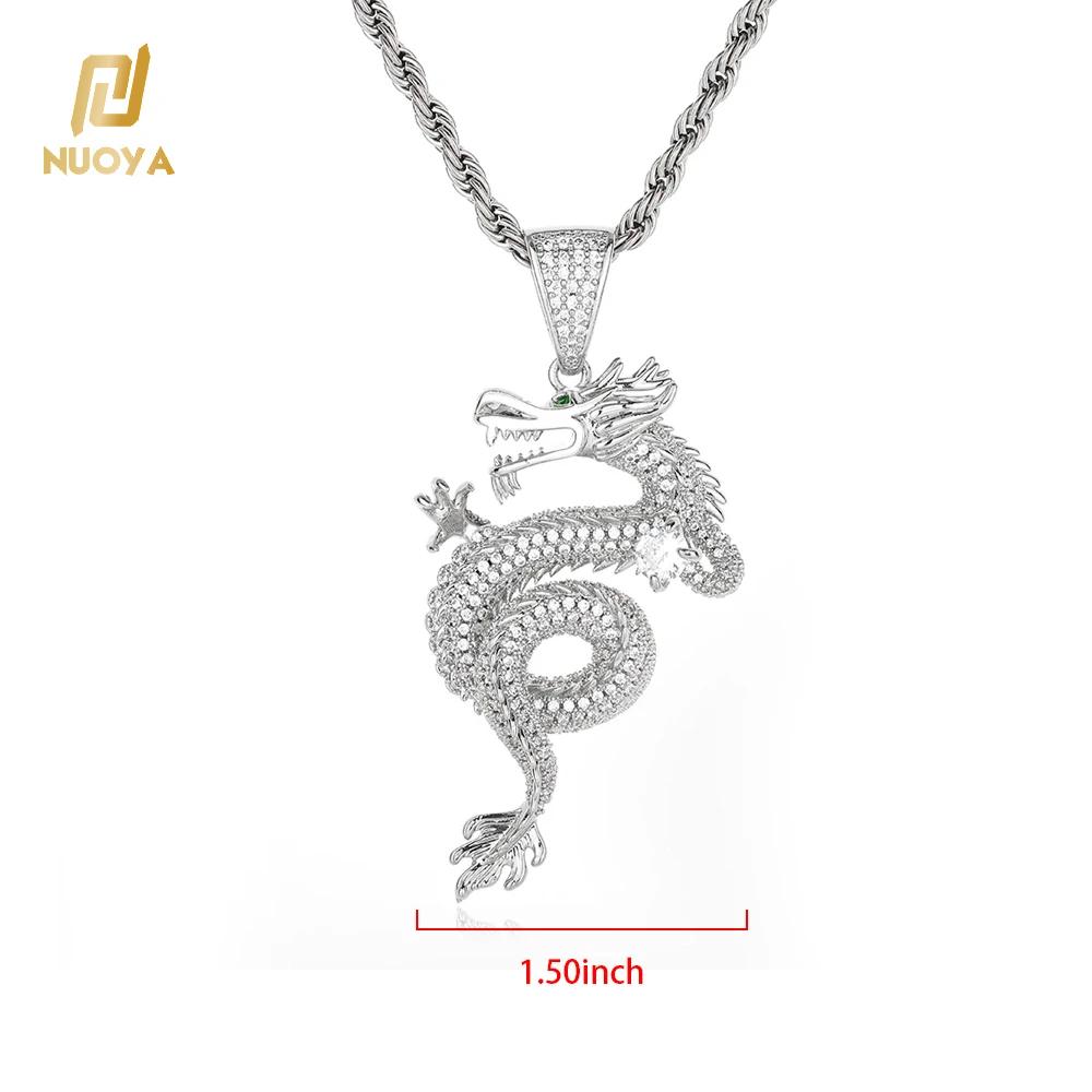 NUOYA Fine Jewelry Iced Out Dragon Design Pendant Silver Plated Chinese Dragon Charm Pendant Unisex Rapper Jewelry