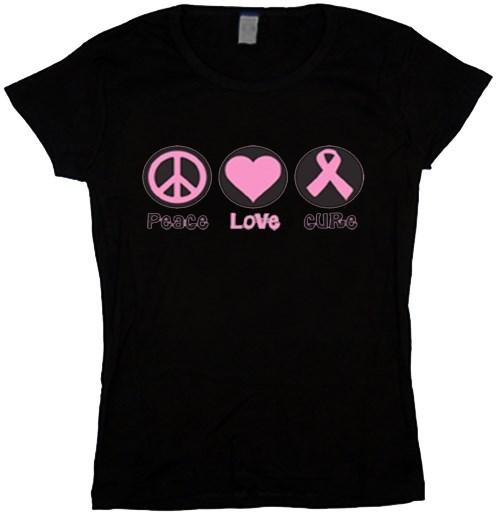 Peace love cure breast cancer awareness pink ribbon ladies tee shirt t-shirt top
