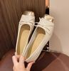 Low Heel Mary Jane Shoes Women 2024 New Bow Square Head Silver Patchwork Flat Ballet Shoes Women Apatos De Mujer
