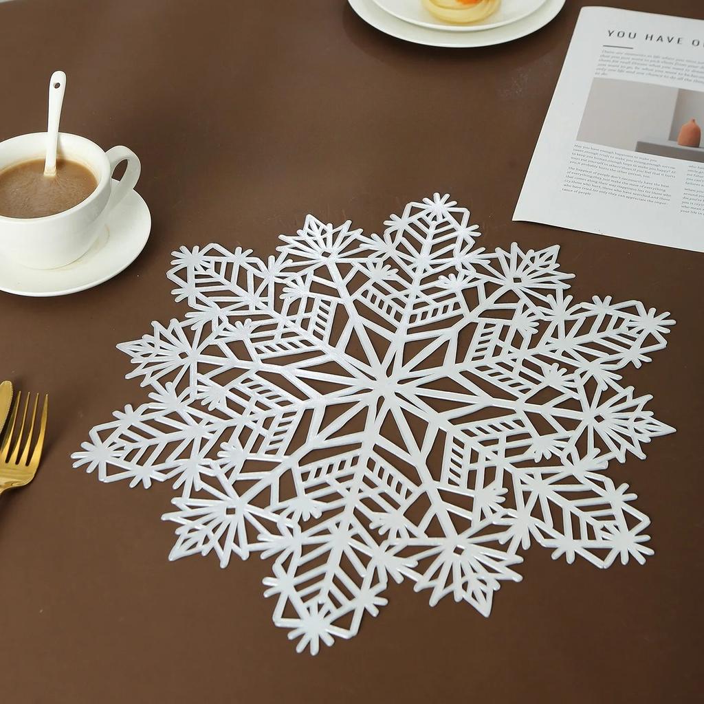 1pc Snowflake Placemats, Round Tablemats for Dining, Hand Wash Only, Non-Textile, Decorative Table Settings for Kitchen, Wedding