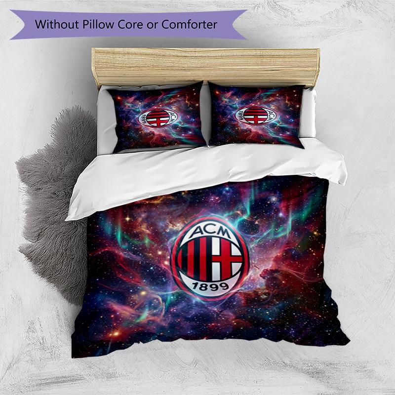 AC Milan Pattern Printed 3PCS Bedding Set Soft Skin-Friendly Washable Duvet Cover & Pillowcases Set All Season Bedroom