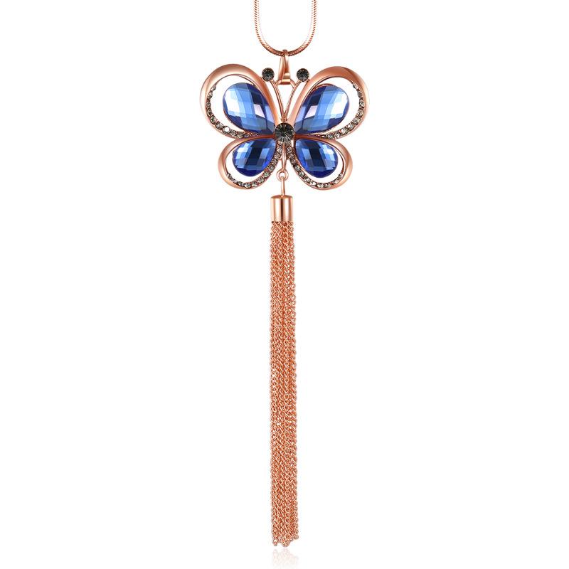 Autumn and Winter Crystal Butterfly Women's Long Accessories Fashionable and Versatile Tassel Pendant Necklace