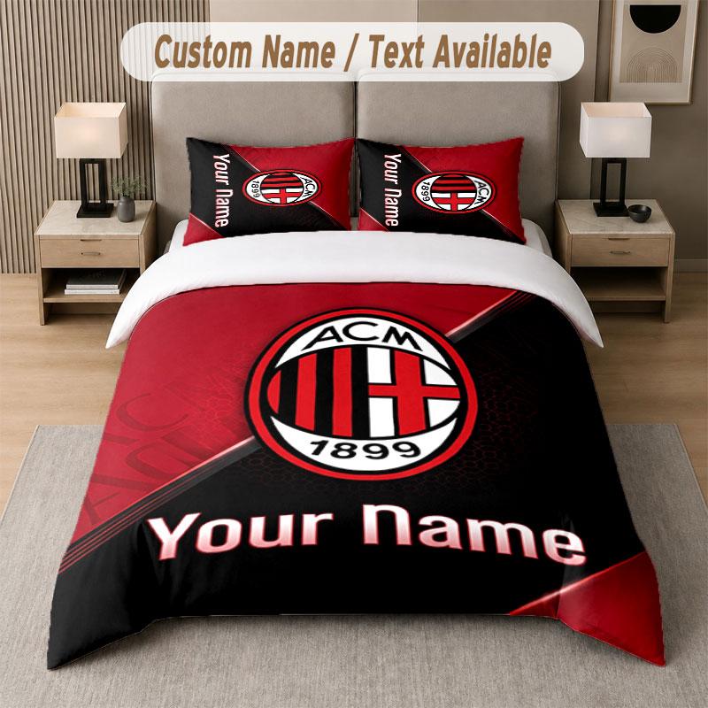 Custom Bedding Set AC Milan Pattern, Print Name Text 1 Duvet Cover plus 2 Pillowcases Home Textile