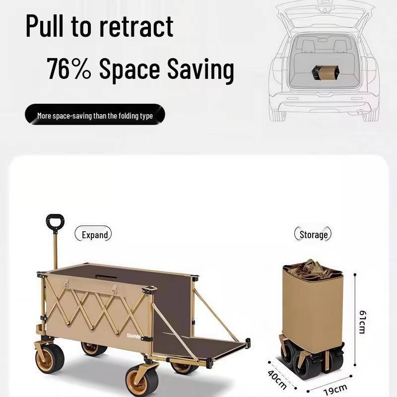 Foldable Outdoor Camping Cart with Table and Chair Set
