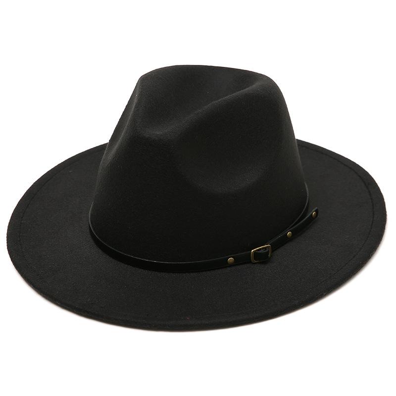 Classic British Belt Buckle Wool Fedora Hat Men Women Imitation Woolen Winter Felt Hats Fashion Jazz Hat Chapeau