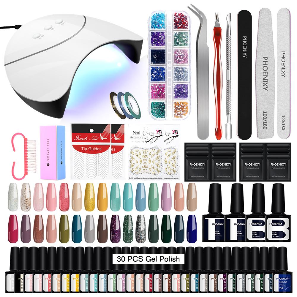 PHOENIXY Gel Nail Polish Starter Kit 36W UV LED Lamp Nail Dryer 30 Colors & Base Top Coat Set Manicure Tools Nail Art Designs Nail Salon