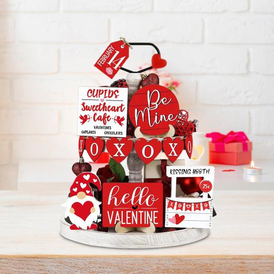 День святого Валентина многоярусный поднос Декор фермерский гном сердце деревянная табличка деревенская столешница