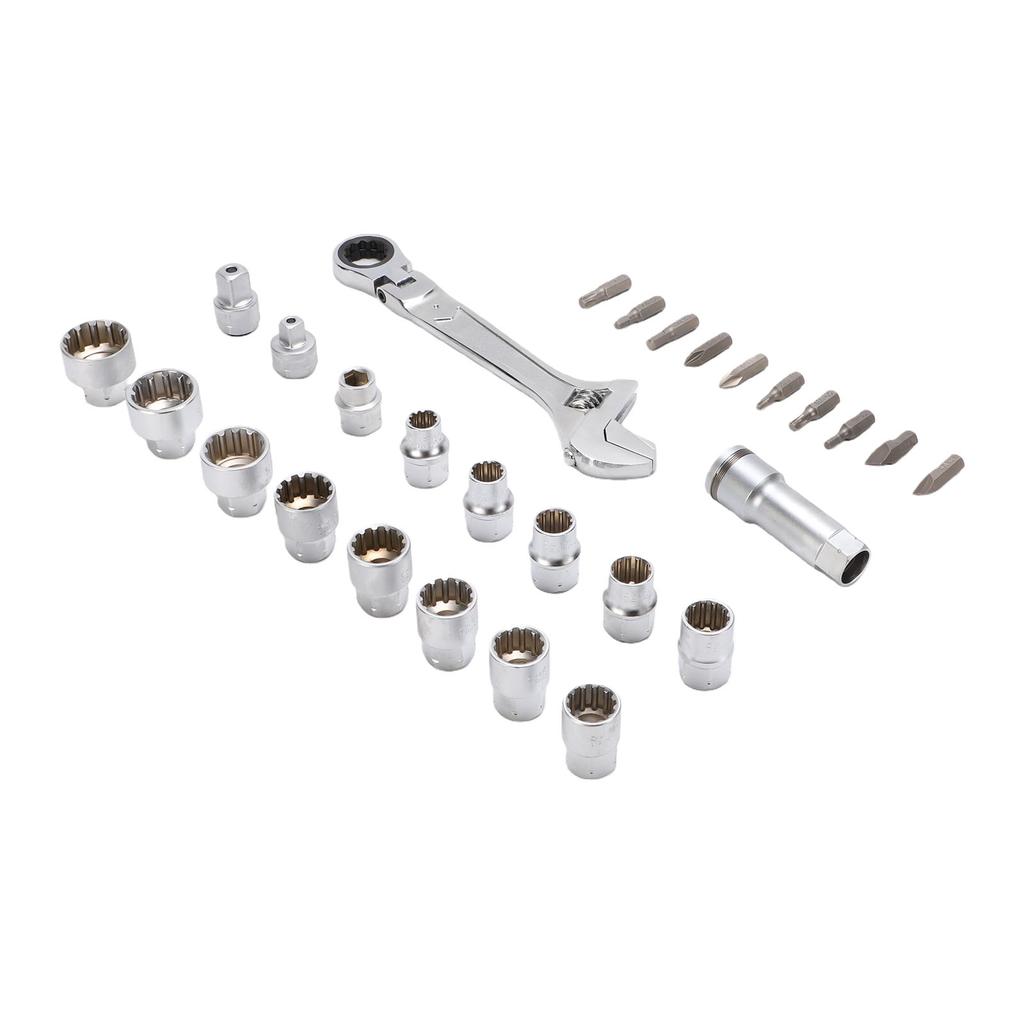 Pass Through Socket Set 3 8 1 2 Inch Drive Sockets 72 Tooth Reversible Wrench Tool Kit for Hex Square Spline Socket