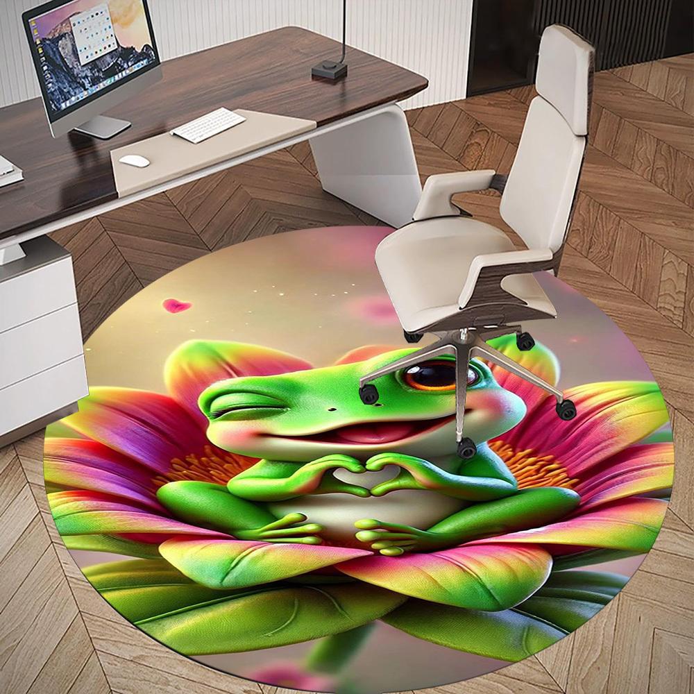 1 шт. Коврик для стула Круглый ковер с рисунком Лягушка Цветок Сердце - Нескользящий, Напольный коврик для офиса, спальни, домашнего декора Рождественский подарок c0528032