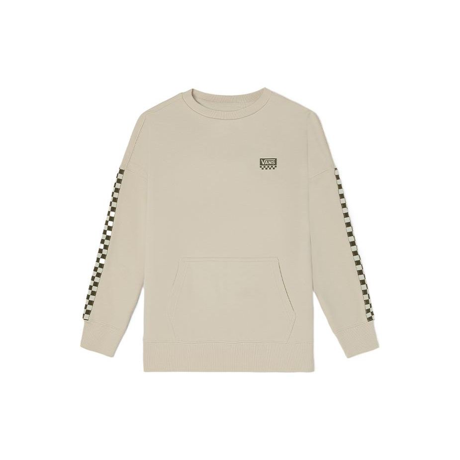Vans Осень-зима 22, фирменный логотип с принтом сбоку, клетчатый узор, круглый вырез, свитер с длинным рукавом, унисекс, свитшот светло-хаки VN0009112N1