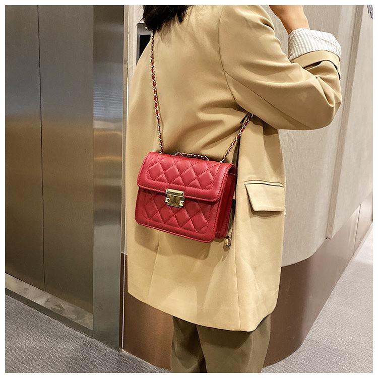 Женская однотонная сумка с цепочкой и ромбовидным узором для отдыха из искусственной кожи, маленькие сумки на плечо, квадратная форма, регулируемый ремешок