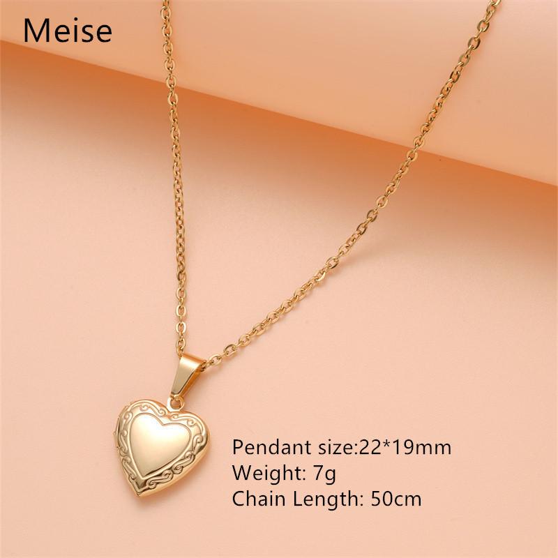 Stainless Steel Silver & Gold Women's Heart Photo Frame Locket Necklace