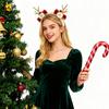 Рождественская повязка на голову для женщин, флисовая повязка с рогами оленя, с бантом и помпонами, для рождественской вечеринки, аксессуар для косплея на Хэллоуин