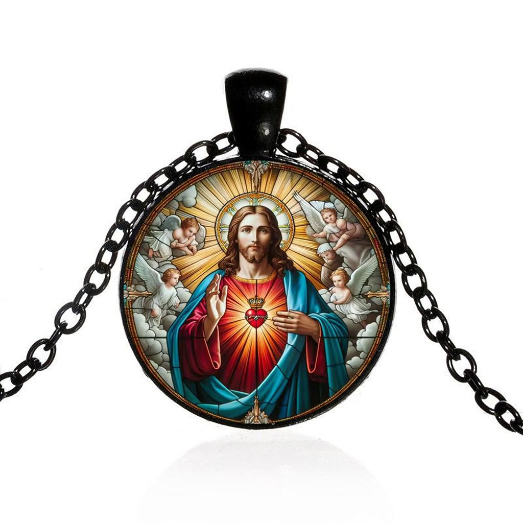 Подвеска с Иисусом и Ангелочком, Хранитель Веры, Религиозные Украшения, Стеклянная Подвеска