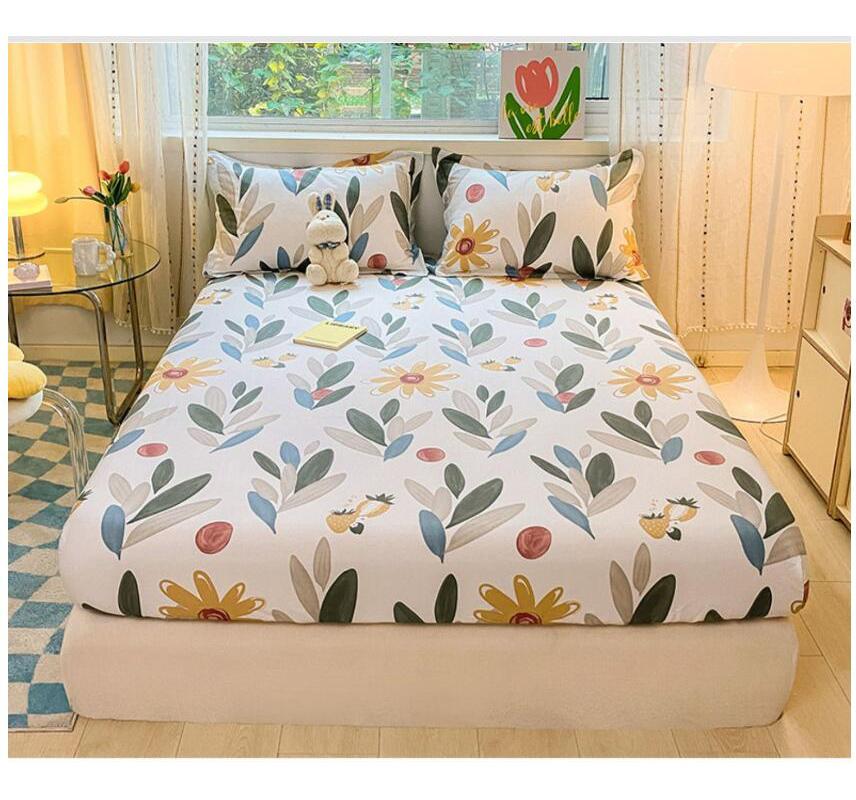 Bed Fitted Sheet + 2pc Pillowcases Bed Cover 100% Cotton Single King Queen Bed Sheet Deep Pocket Mattress Protective Cover B82F