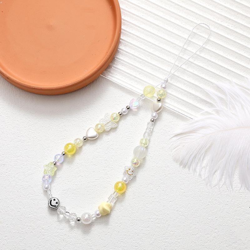 Korean Love Heart Beaded Phone Chain & Keychain Set for Women