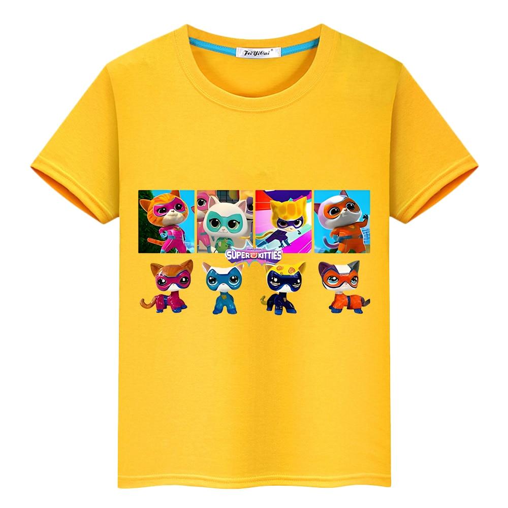 Super Kitties Boys Clothes Summer 100%Cotton T Shirt Y2k One Piece Casual Anime Tees Kawaii Short Print Tops Kids Clothes Girls