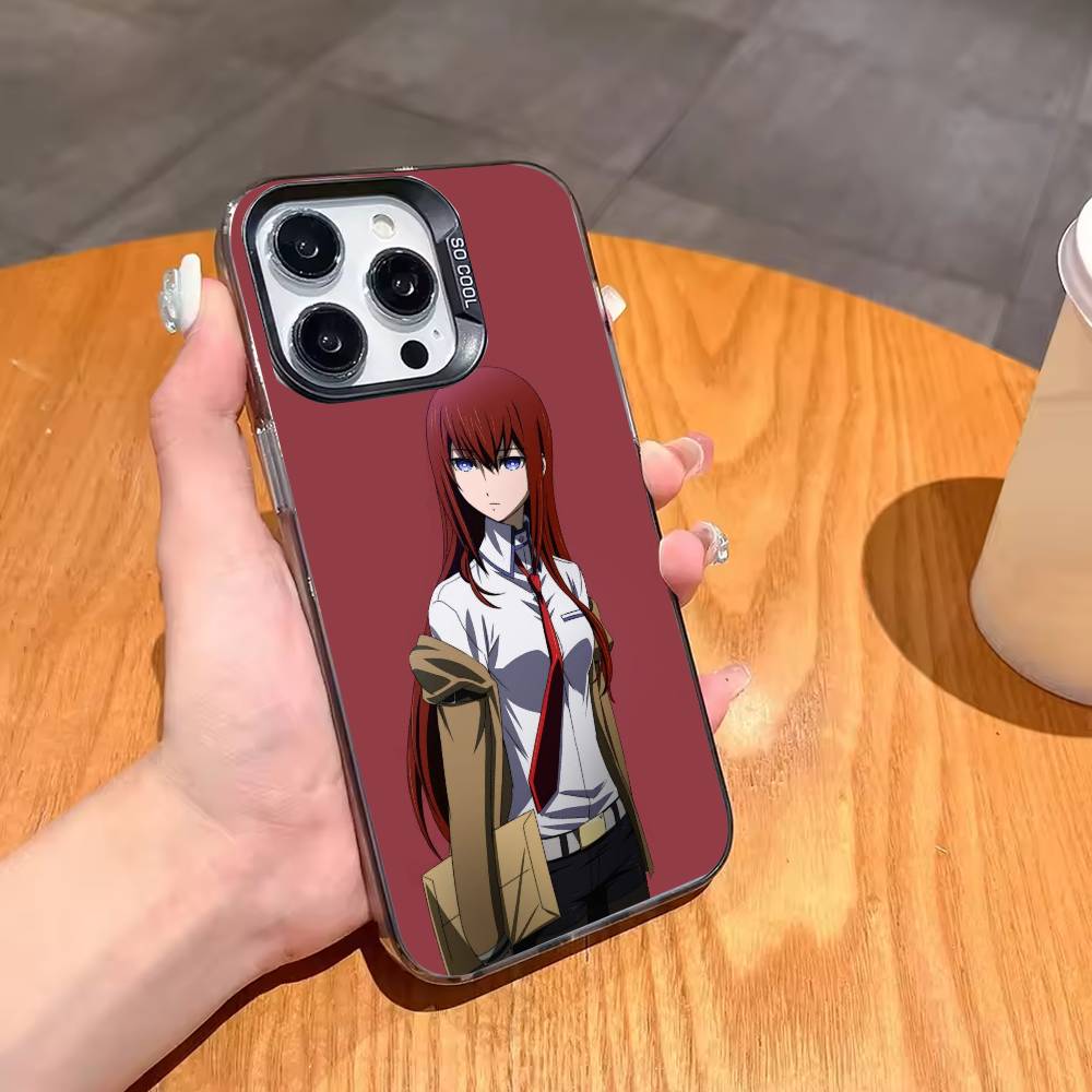 K-Kurisu M-STEINS GATE Makise-KM Phone Case For iPhone 17,16,15,14,13,12,11 Plus,Pro Max,XS,Colored Silver Plated Inside Cover