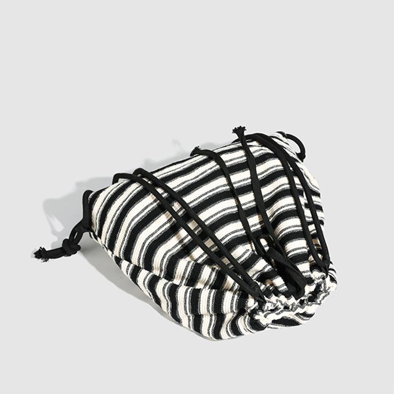Brand Designer Cotton Striped Women's Backpack Casual Drawstring Bucket School Bag Large Capacity Travel Shoulder Bag CLE