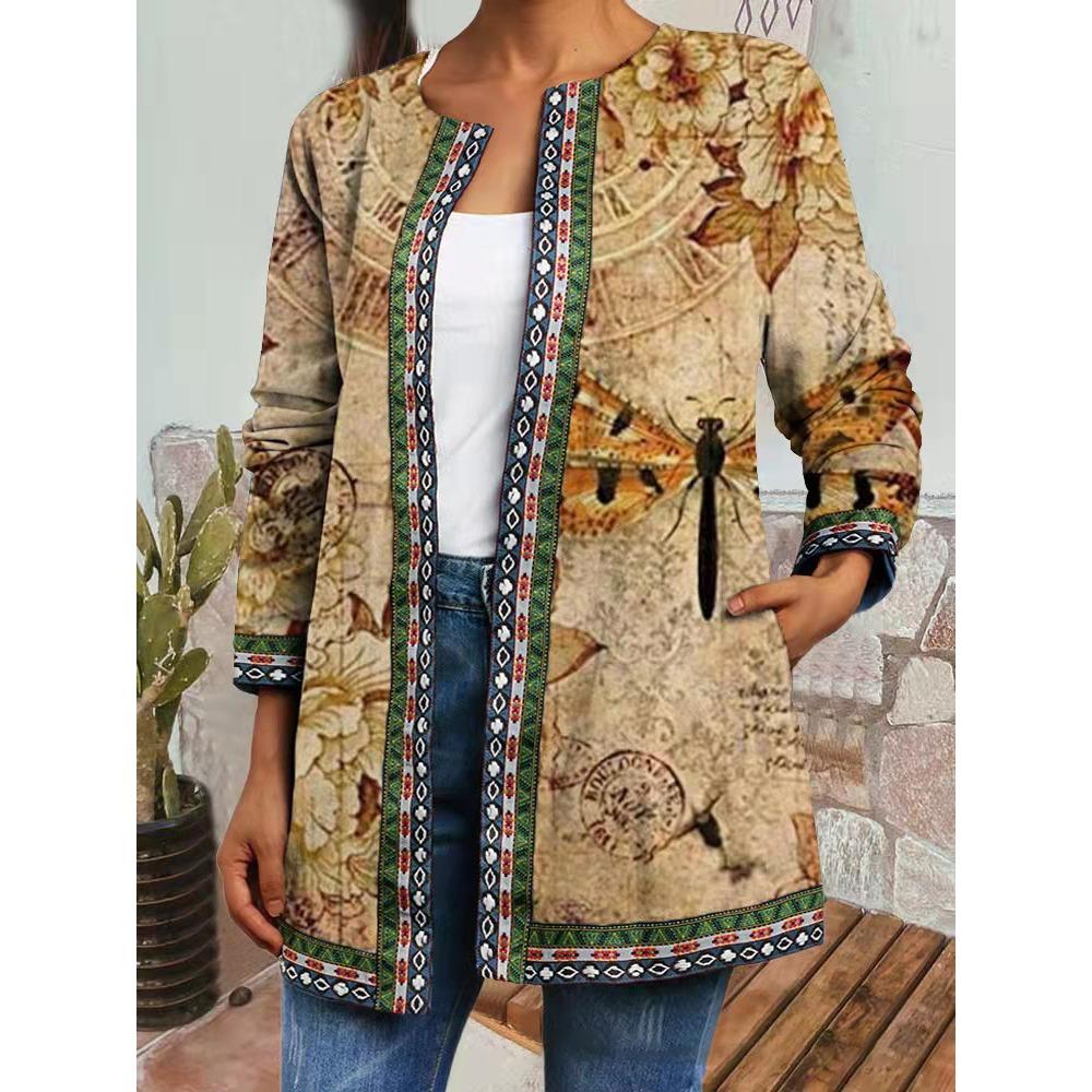 GMXIA Осень-зима винтажный этнический стиль принт большой размер куртка кардиган женская одежда
