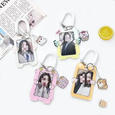 3-дюймовый держатель для фотокарт с милым мультяшным рисунком Kpop, чехол для фотокарты с изображением животных, брелок для ключей, протектор для студенческих автобусных карт