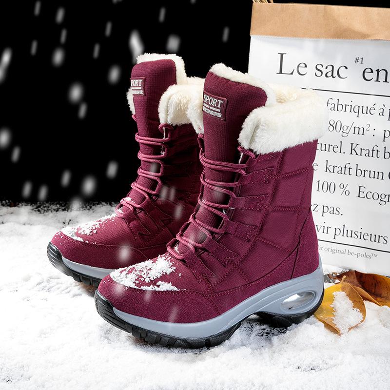 Women's Snow Boots Cotton Shoes Winter Outdoor Warm High Thick Sole Lace Up Comfort Plush Waterproof Anti Slip Casual Snow Boots