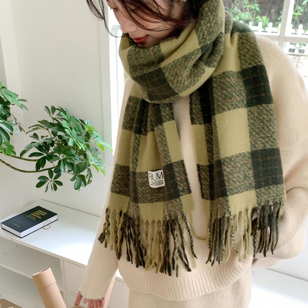 Red Plaid Scarf Autumn and Winter Women's Korean Style Atmosphere Scarf Plush Shawl Outer Wear New High End Feel
