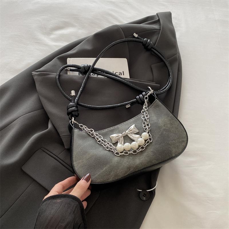 Ретро модная сумка-пельмень женская осенняя простая универсальная сумка через плечо Niche Bow Chain Messenger Bag