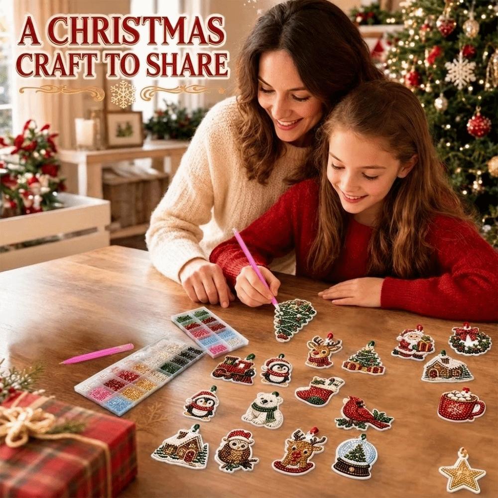 Acrylic Pendant Christmas DIY Hanging Ornaments Kit Handmade 2D Flat Christmas Pendant Set Hanging Decoration 24-piece